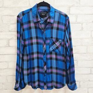 Rails Hunter Plaid Button Down Shirt Cobalt Magenta Rayon women Small